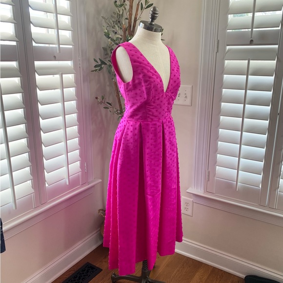 WOMAN PLEATED FLOCKED SILK-FAILLE MIDI DRESS BRIGHT PINK size 6 - Picture 11 of 13